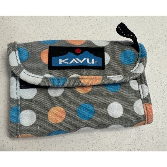 Kavu Big Spender Trifold Wallet Gray Multi Polka Dot - Picture 1 of 3